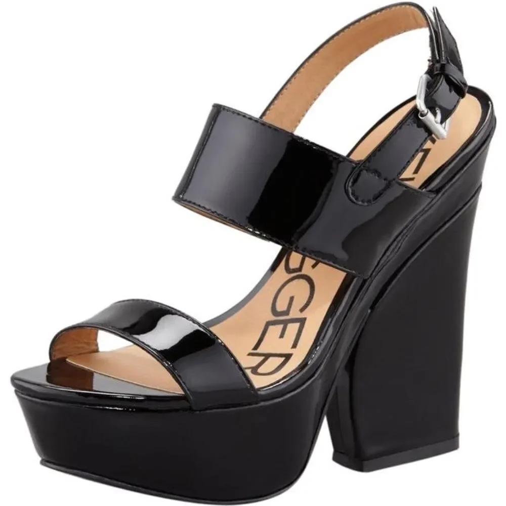 Kelsi Dagger Holly Black Patent Platform‎ Wedge Shoes Sz 7